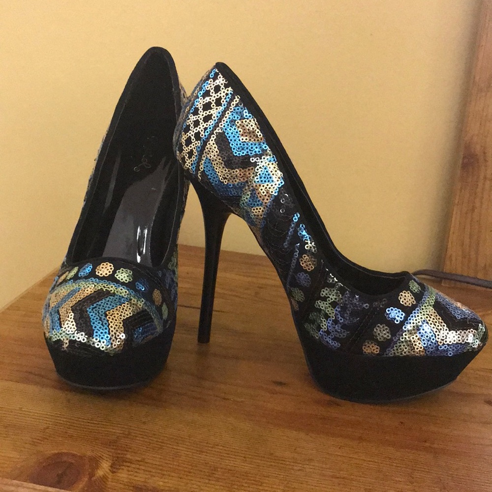 Qupid Daydream Women’s Heels Platform BlkSequins